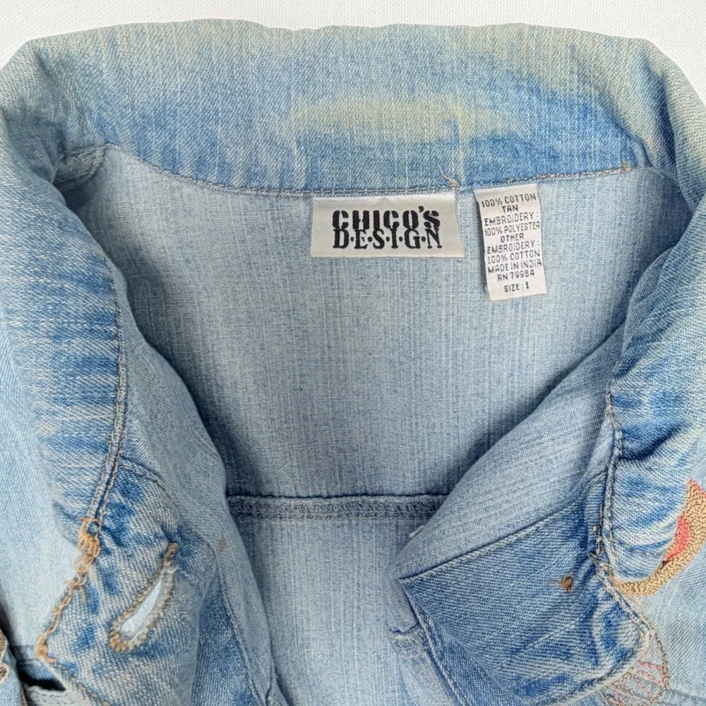 Y2K Chicos Embroidered Cotton Denim Medium‎ Women Jacket Boho Artsy Festival